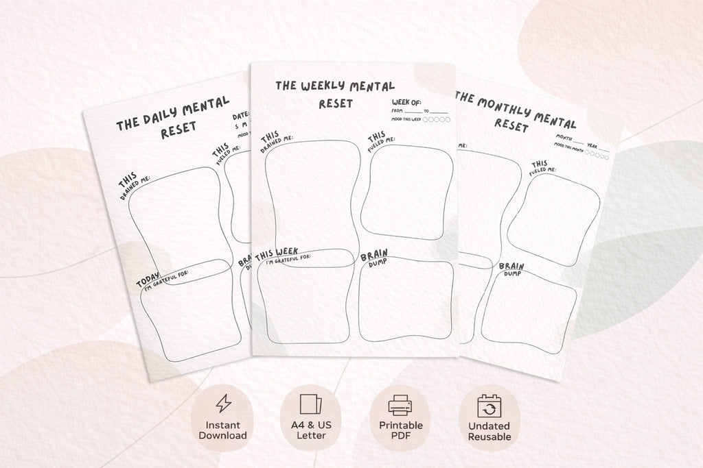 Mental Reset Planner Bundle – Daily, Weekly & Monthly Printable PDF