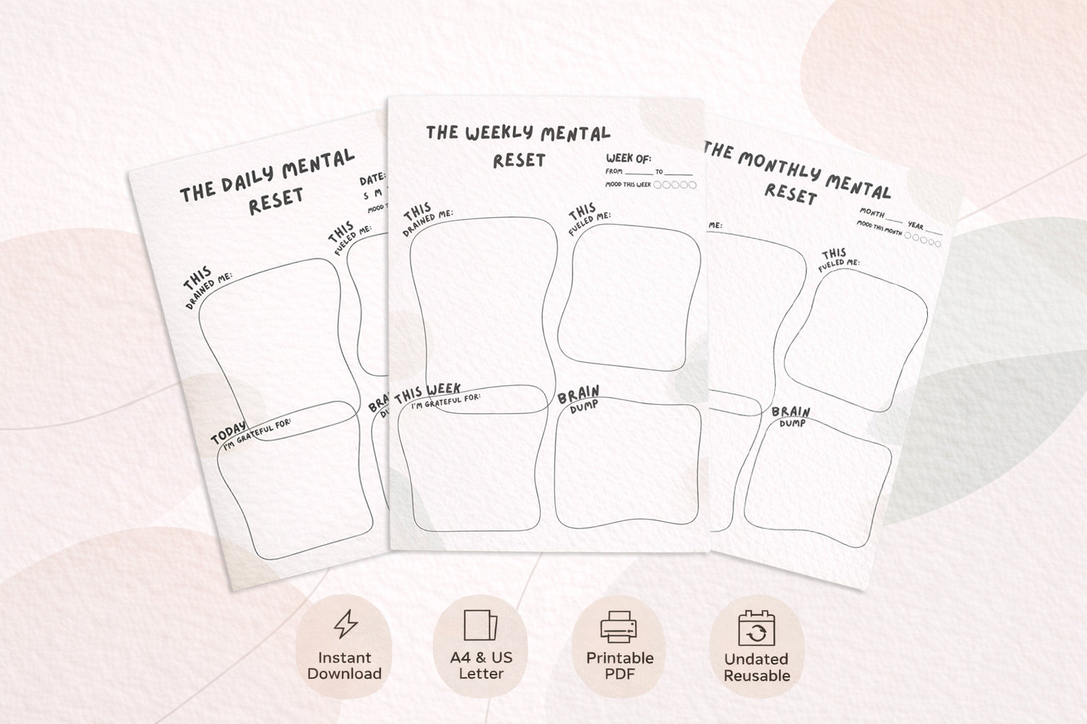 Mental Reset Planner Bundle – Daily, Weekly & Monthly Printable PDF